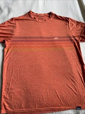 Patagonia Men’s Short-Sleeve Crew T-Shirt in Orange with Stripe Detail